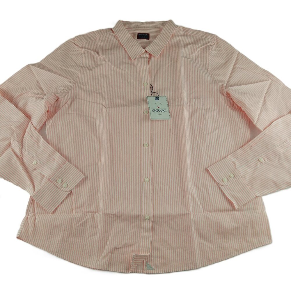 UNTUCKit Women's Marsanne Button Front Shirt Size 16 Peach White Striped